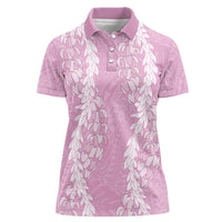 Puakenikeni and Maile Lei Women Polo Shirt Pink Double Strand Lei