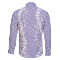 Puakenikeni and Maile Lei Family Matching Long Sleeve Bodycon Dress and Hawaiian Shirt Purple Double Strand Lei