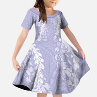 Puakenikeni and Maile Lei Kid Short Sleeve Dress Purple Double Strand Lei