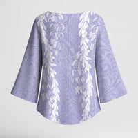 Puakenikeni and Maile Lei Kimono Sleeve Blouse Purple Double Strand Lei - Polynesian Pride