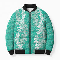 Puakenikeni and Maile Lei Bomber Puffer Jacket Sage Green Double Strand Lei LT9 Unisex Sage Green - Polynesian Pride