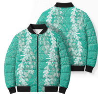 Puakenikeni and Maile Lei Bomber Puffer Jacket Sage Green Double Strand Lei LT9 - Polynesian Pride