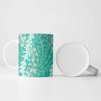 Puakenikeni and Maile Lei Ceramic Mug Sage Green Double Strand Lei - Polynesian Pride