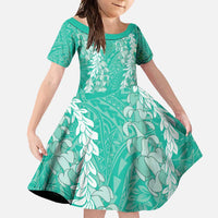 Puakenikeni and Maile Lei Family Matching Long Sleeve Bodycon Dress and Hawaiian Shirt Sage Green Double Strand Lei