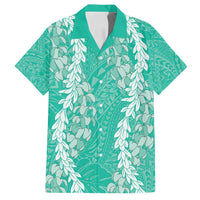 Puakenikeni and Maile Lei Family Matching Long Sleeve Bodycon Dress and Hawaiian Shirt Sage Green Double Strand Lei