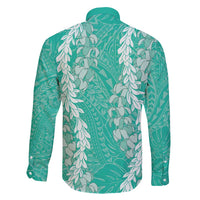 Puakenikeni and Maile Lei Family Matching Summer Maxi Dress and Hawaiian Shirt Sage Green Double Strand Lei