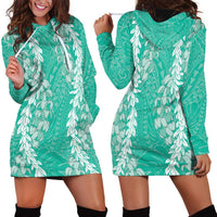 Puakenikeni and Maile Lei Hoodie Dress Sage Green Double Strand Lei