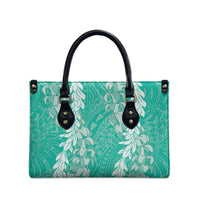 Puakenikeni and Maile Lei Leather Bag Sage Green Double Strand Lei - Polynesian Pride