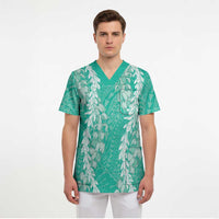 Puakenikeni and Maile Lei Scrub Top Sage Green Double Strand Lei - Polynesian Pride