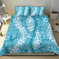 Blue Puakenikeni and Maile Lei Bedding Set Hawaiian Style Tribal Tapa Double Strand Lei