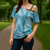 Blue Puakenikeni and Maile Lei Cross Shoulder Shirt Hawaiian Style Tribal Tapa Double Strand Lei LT9 - Polynesian Pride