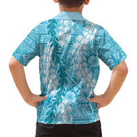 Blue Puakenikeni and Maile Lei Family Matching Puletasi and Hawaiian Shirt Hawaiian Style Tribal Tapa Double Strand Lei LT9 - Polynesian Pride