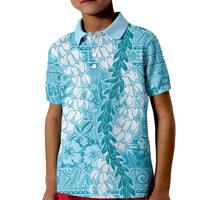 Blue Puakenikeni and Maile Lei Kid Polo Shirt Hawaiian Style Tribal Tapa Double Strand Lei
