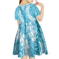 Blue Puakenikeni and Maile Lei Kid Short Sleeve Dress Hawaiian Style Tribal Tapa Double Strand Lei LT9 - Polynesian Pride