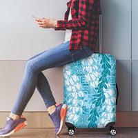 Blue Puakenikeni and Maile Lei Luggage Cover Hawaiian Style Tribal Tapa Double Strand Lei