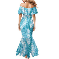 Blue Puakenikeni and Maile Lei Mermaid Dress Hawaiian Style Tribal Tapa Double Strand Lei LT9 - Polynesian Pride