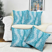 Blue Puakenikeni and Maile Lei Pillow Cover Hawaiian Style Tribal Tapa Double Strand Lei - Polynesian Pride