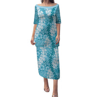 Blue Puakenikeni and Maile Lei Puletasi Hawaiian Style Tribal Tapa Double Strand Lei