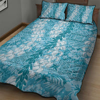 Blue Puakenikeni and Maile Lei Quilt Bed Set Hawaiian Style Tribal Tapa Double Strand Lei
