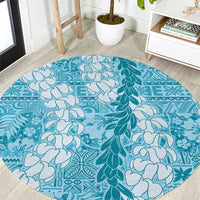 Blue Puakenikeni and Maile Lei Round Carpet Hawaiian Style Tribal Tapa Double Strand Lei