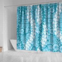 Blue Puakenikeni and Maile Lei Shower Curtain Hawaiian Style Tribal Tapa Double Strand Lei