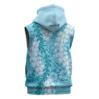 Blue Puakenikeni and Maile Lei Sleeveless Zip Hoodie Hawaiian Style Tribal Tapa Double Strand Lei LT9 - Polynesian Pride