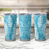 Blue Puakenikeni and Maile Lei Tumbler Cup Hawaiian Style Tribal Tapa Double Strand Lei