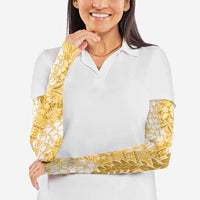 Gold Puakenikeni and Maile Lei Arm Sleeves Hawaiian Style Tribal Tapa Double Strand Lei - Polynesian Pride