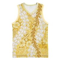 Gold Puakenikeni and Maile Lei Basketball Jersey Hawaiian Style Tribal Tapa Double Strand Lei LT9 Unisex Gold - Polynesian Pride