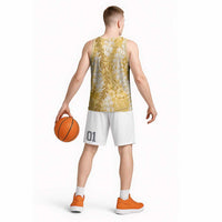 Gold Puakenikeni and Maile Lei Basketball Jersey Hawaiian Style Tribal Tapa Double Strand Lei LT9 - Polynesian Pride