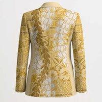 Gold Puakenikeni and Maile Lei Blazer Hawaiian Style Tribal Tapa Double Strand Lei - Polynesian Pride