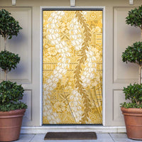 Gold Puakenikeni and Maile Lei Door Cover Hawaiian Style Tribal Tapa Double Strand Lei - Polynesian Pride