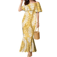 Gold Puakenikeni and Maile Lei Family Matching Mermaid Dress and Hawaiian Shirt Hawaiian Style Tribal Tapa Double Strand Lei