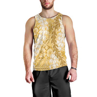 Gold Puakenikeni and Maile Lei Men Tank Top Hawaiian Style Tribal Tapa Double Strand Lei LT9 - Polynesian Pride