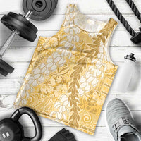 Gold Puakenikeni and Maile Lei Men Tank Top Hawaiian Style Tribal Tapa Double Strand Lei LT9 - Polynesian Pride