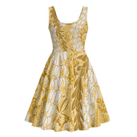 Gold Puakenikeni and Maile Lei Midi Dress Hawaiian Style Tribal Tapa Double Strand Lei - Polynesian Pride