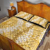 Gold Puakenikeni and Maile Lei Quilt Bed Set Hawaiian Style Tribal Tapa Double Strand Lei