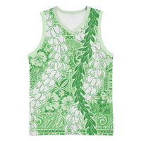 Green Puakenikeni and Maile Lei Basketball Jersey Hawaiian Style Tribal Tapa Double Strand Lei LT9 Unisex Green - Polynesian Pride