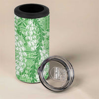 Green Puakenikeni and Maile Lei 4 in 1 Can Cooler Tumbler Hawaiian Style Tribal Tapa Double Strand Lei