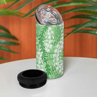 Green Puakenikeni and Maile Lei 4 in 1 Can Cooler Tumbler Hawaiian Style Tribal Tapa Double Strand Lei