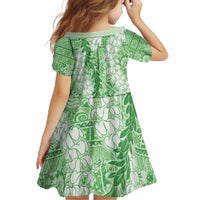 Green Puakenikeni and Maile Lei Family Matching Long Sleeve Bodycon Dress and Hawaiian Shirt Hawaiian Style Tribal Tapa Double Strand Lei LT9 - Polynesian Pride