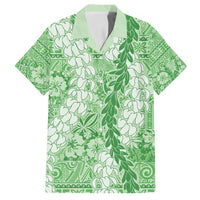 Green Puakenikeni and Maile Lei Family Matching Off Shoulder Short Dress and Hawaiian Shirt Hawaiian Style Tribal Tapa Double Strand Lei LT9 Dad's Shirt - Short Sleeve Green - Polynesian Pride