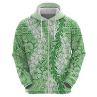 Green Puakenikeni and Maile Lei Hoodie Hawaiian Style Tribal Tapa Double Strand Lei