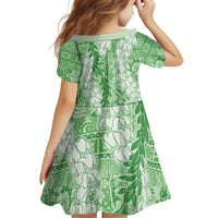 Green Puakenikeni and Maile Lei Kid Short Sleeve Dress Hawaiian Style Tribal Tapa Double Strand Lei