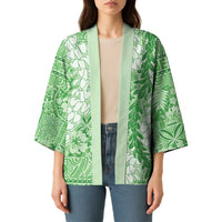 Green Puakenikeni and Maile Lei Kimono Hawaiian Style Tribal Tapa Double Strand Lei - Polynesian Pride