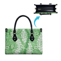 Green Puakenikeni and Maile Lei Leather Bag Hawaiian Style Tribal Tapa Double Strand Lei - Polynesian Pride