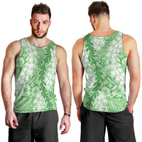 Green Puakenikeni and Maile Lei Men Tank Top Hawaiian Style Tribal Tapa Double Strand Lei LT9 - Polynesian Pride