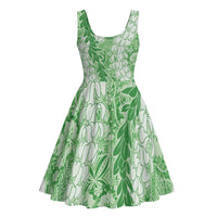 Green Puakenikeni and Maile Lei Midi Dress Hawaiian Style Tribal Tapa Double Strand Lei - Polynesian Pride