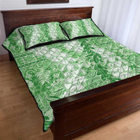 Green Puakenikeni and Maile Lei Quilt Bed Set Hawaiian Style Tribal Tapa Double Strand Lei