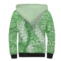 Green Puakenikeni and Maile Lei Sherpa Hoodie Hawaiian Style Tribal Tapa Double Strand Lei